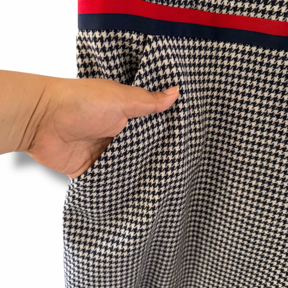 Boden Black & White Houndstooth Shift Dress with Red Trim - Picture 8 of 14